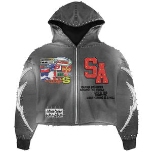 ชุดเซ็ตเสื้อฮู้ดดี้และกางเกงขายาวทรงบานแบบสั่งทำพิเศษ ปักลายขนาดใหญ่ กางเกงทรงหลวม สไตล์สเวตสูท ลุคย้อนยุคฟอกสีแบบแอซิดวอช  สำหรับผู้ชาย - Product Image 3