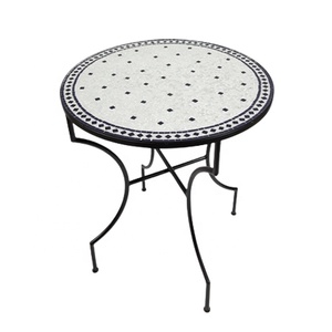 Table d'appoint ronde en fer de luxe, mosaïque multicolore et couleur noire mate, Table basse de Style américain - Product Image 6