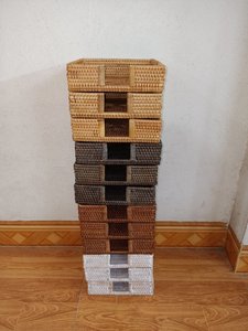 Juego de 3 bandejas de mimbre tejidas a mano, bandeja organizadora de mimbre, mesa rectangular, desayuno, bebidas, aperitivos, almacenamiento de frutas - Product Image 3