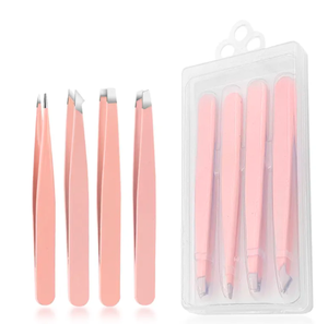Kit professionnel de pinces à sourcils en acier inoxydable de haute qualité pointe inclinée et pointue avec design incurvé pour une utilisation en beauté - Product Image 2