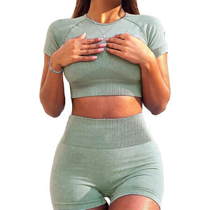 Ensembles de short de yoga sans couture taille personnalisée en polyester spandex fabriqué à prix de gros ensembles de deux pièces de vêtements de sport actifs - Product Image 1