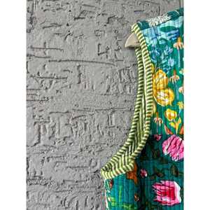 Women's Floral <b>Quilted</b> Vest Bohemian Style V-Neck Reversible Outer Wear Printed Polyester <b>Wadding</b> Green Pattern - Product Image 4