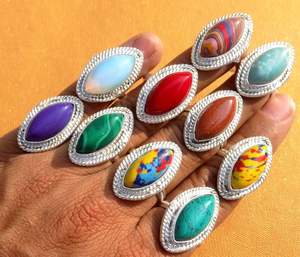 Anillo de piedras preciosas de mezcla Natural de plata esterlina hecho a mano, ajuste de bisel de forma ovalada de 7X14mm para conjunto de joyería de moda con regalo de aniversario - Product Image 1