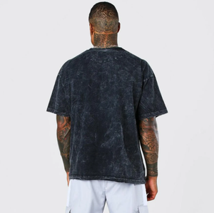 Venta al por mayor 100% algodón lavado ácido camiseta para hombres logotipo personalizado impresión hombro caído de gran tamaño manga corta ropa de calle para Fitness - Product Image 4