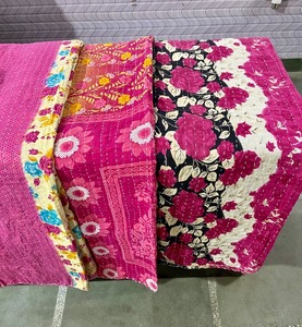 Floral Baby Quilt Hand Block Printed Cotton Kantha Quilt, 100% Cotton <b>Newborn</b> Baby <b>Swaddle</b> <b>Blanket</b> - Product Image 1