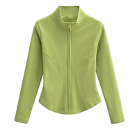 Haut de yoga respirant personnalisé en Spandex/Nylon pour femmes grandes tailles, veste de fitness premium douce, coupe ajustée, fermeture éclair avant, manches longues, séchage rapide