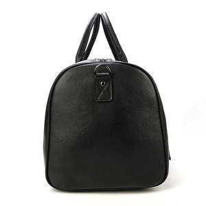 Sac de voyage pliable en cuir véritable, sac de week-end, grande capacité, fermeture éclair portable, durable, noir - Product Image 3