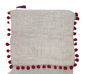 Customizable Fashion Jute <b>Pouch</b> Tassels Vintage Lady Spring Summer Silk Lining Zipper Closure Natural Color Mumbai-India Origin - Product Image 1