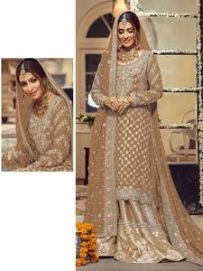 Manches lourdes brodées et travail manuel et patchwork jacquard et satin avec dupatta - Product Image 2