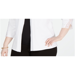 Cardigan Bianco da Donna Taglie Forti JM Collection 0X con Bordo Lungo all'Uncinetto e Decorazione in Pizzo, Logo Frontale, Moda Estiva - Product Image 3