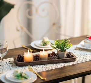 Plateau à bougies en bois rustique: Bougeoirs décoratifs chauffe-plat Long Farmhouse Candle Plate Centre de table en bois pour salle à manger - Product Image 6