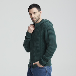Hooded O-Neck Lausannes Braids Zip Winter Knitted Sweater Long Sleeves Cashmere and Merino <b>Wool</b> Made in Italy for Men - Product Image 1