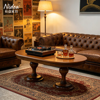 Table basse ovale en bois massif avec double piétement, 2 options de pieds : balustre moderne ou sculpté, grande table de salon