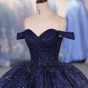 Impresionante Vestido de Quinceañera Azul Marino con Lentejuelas y Falda Abultada para Mujer, Modelo 5675 - Product Image 5