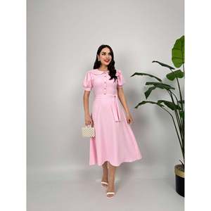 Vestido Midi Marrón para Mujer missJANELL con Cuello Peter Pan y Cinturón, Elegante Mezcla de Poliéster y Elastano para Uso Diario y de Oficina - Product Image 2