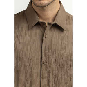 Chemises décontractées pour hommes 100 % coton, fermeture à double boutonnage, tissu popeline et satin, teinture unie MN-CS-SS25-238 ODM Coupe classique - Product Image 4