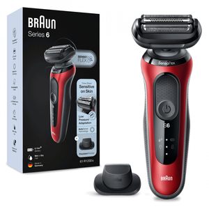 Rasoir électrique rotatif pour homme, utilisation humide et sèche, sans fil, triple lame, interface en allemand, IPX7, couleur rouge, rasoir de rechange - Product Image 2