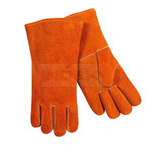 Gants de soudure en cuir orange durables pour utilisation en extérieur en hiver - Product Image 1