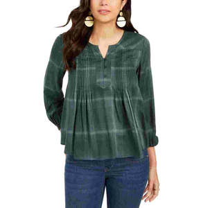 Top in Popeline a Quadri da Donna Style & Co con Colletto Asimmetrico, Vestibilità Ampia per Autunno e Primavera, Taglia Unica e XL Disponibili, Verde - Product Image 1