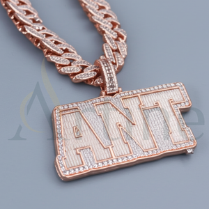 Designer 925 Sterling <b>Silver</b> Hip Hop Chain Crafted With Personalized Pendant Featuring Moissanite Round and Baguette Cut Diamond - Product Image 1