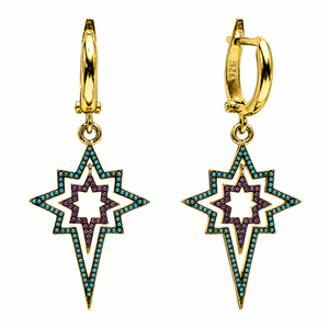Boucles d'oreille étoile Turquoise, bijoux creux, en pierre Turquoise, fait à la main, en argent, nouvelle collection 2020, vente en gros - Product Image 5