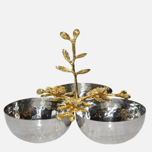 Elegante juego de tazones de tuerca de acero inoxidable hechos a mano con soporte de diseño de hoja de latón para decoración del hogar y servicio perfecto para servir aperitivos - Product Image 3