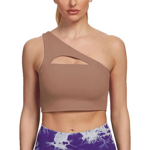 Sujetador para mujer, sujetador transpirable y absorbente del sudor, Sujetador deportivo corto sin costuras de un hombro, sujetador de moda de algodón de estilo contrastante - Product Image 6