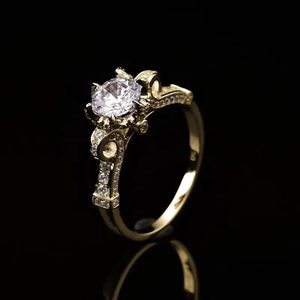 Bague de fiançailles solitaire taille ronde avec accents pour femme en or jaune ou or rose, style mignon - Product Image 3