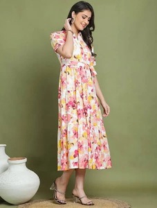 เดรสผ้าฝ้ายพิมพ์ลายดอกไม้สไตล์อินเดียชุดลำลองใหม่สำหรับงานแต่งงานงานทอมือเป็นมิตรต่อสิ่งแวดล้อม - Product Image 4