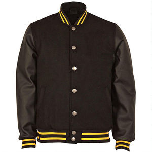 Blouson aviateur Leetrman brodé à manches en cuir pour hommes, manteau universitaire en coton et laine personnalisé en usine, veste Slim Fit - Product Image 4