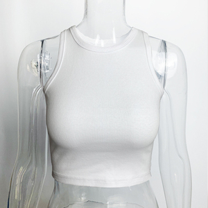 Vente en gros de débardeurs d'été pour femmes, respirants, en coton blanc, tricotés côtelés, sans manches, pour femmes - Product Image 6