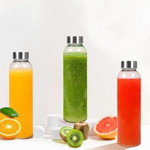 Oem 16oz cho juicing tủ lạnh máy rửa chén giữ mát tái sử dụng rõ ràng chai nước thủy tinh với thép không gỉ nắp tre - Product Image 1