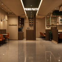 Mueble Bar con Exhibidor de Vinos, Mostrador Acanalado y Luz Ambiental LED, Conjunto de Muebles para Restaurante, Cafetería, Bar de Vinos y Bistro de Alta Gama