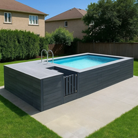Piscines à faible entretien extérieures Wpc Conteneur en bois Fenêtre en verre Fibre de verre Piscine hors sol Spa Piscine plongeante pour jardin