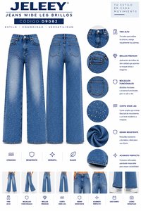Jeans in denim a vita media a gamba dritta con stampa a pois glitterati, vestibilità regolare, lunghezza intera, in cotone lavato colorato, stile casual autunnale - Product Image 1