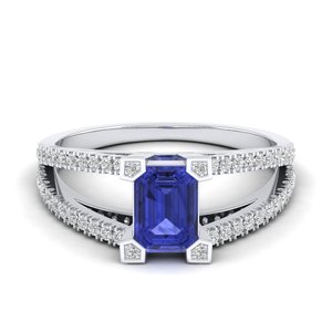 Anillo de Tanzanita con Corte Esmeralda de 1 Quilate REYES en Plata de Ley 925, Anillos de Compromiso de Moissanita con Certificado GRA para Mujer - Product Image 1