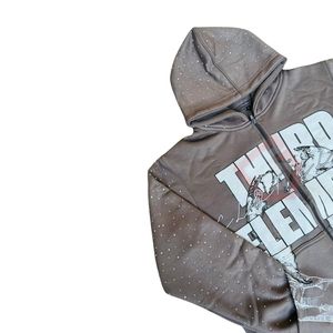 Ensemble survêtement personnalisé en strass marron pour homme, sweat à capuche zippé Y2K et pantalon de survêtement évasé superposé, streetwear - Product Image 4