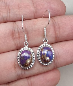 Pendientes de cobre púrpura y turquesa, Plata de Ley 925, joyería colgante estilo bohemio, minimalista, hecho a mano para mujer, joyería artesanal - Product Image 1