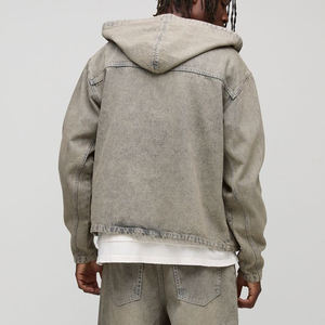 OEM/ODM Vintage Wash chaqueta vaquera con capucha para hombre zull zip up streetwear logotipo bordado personalizado con bolsillos en el pecho chaqueta de hombre - Product Image 5