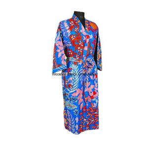 Veste longue pour femme en coton pur 100% fait main, style Kantha, vintage, matelassée, imprimé bohème, décontractée pour la plage - Product Image 6