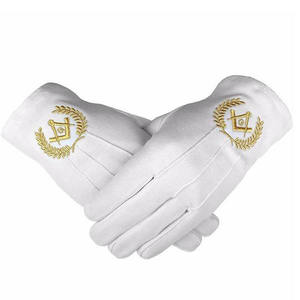 Gants en coton blanc brodés à la machine avec nœud maçonnique, vente en gros, fournisseur de gants de parade maçonniques, PRIX LES PLUS BAS SUR TOUS LES LOGOS - Product Image 4