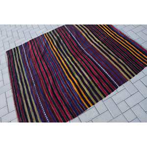 พรมขนแกะลายทางสีแดงคลาสสิกงานแฮนด์เมดขนาด10มม. งานเย็บปะทรงสี่เหลี่ยมหนา10มม. สำหรับห้องนอนโถงทางเดิน4.7ft x 9.3ft - Product Image 2