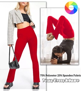 レディースホットピンクカプリレギンスハイウエスト257G 75% ポリエステル25% スパンデックス生地ヨガやデイリーウェア - Product Image 3