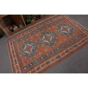 พรมสไตล์ตุรกีโบราณดีไซน์เย็บปะติดปะต่อกันสีแดงสีฟ้าสำหรับตกแต่งห้องโถง - Product Image 5