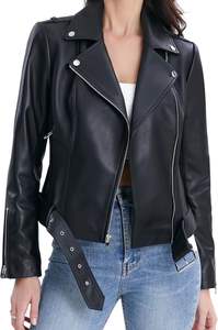 Veste de moto en similicuir ceinturée pour femme 2025 avec col montant taille normale et plus du Pakistan - Product Image 4