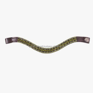 Banda de cuero negro o marrón de alta calidad, banda para cejas de caballo de 5 filas, cristal claro verde, personalizado - Product Image 3