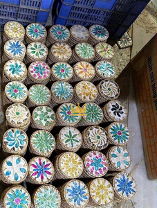 Posavasos de bambú tejidos ecológicos hechos a mano con incrustaciones florales, esteras artísticas para bebidas para cocina, bar e ideas de regalos - Product Image 5