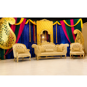 Mehandi ของตกแต่งบนเวที,ชุดเวทีแต่งงานทำจากเส้นใยสีทอง Carrys Mehndi ของตกแต่งเวทีงานแต่งงานของชาวอินเดีย - Product Image 1
