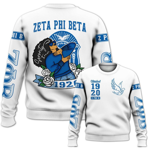 Sudadera de Cuello Redondo de Felpa Azul de la Hermandad Zeta Phi Beta 1920 para Mujer, Top Bordado con Letras Griegas - Product Image 6