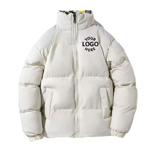 Veste matelassée à col montant en couleur unie pour l'hiver, logo personnalisé imprimé, veste bomber décontractée pour homme, veste à bulles tendance, vente en gros OEM ODM - Product Image 1